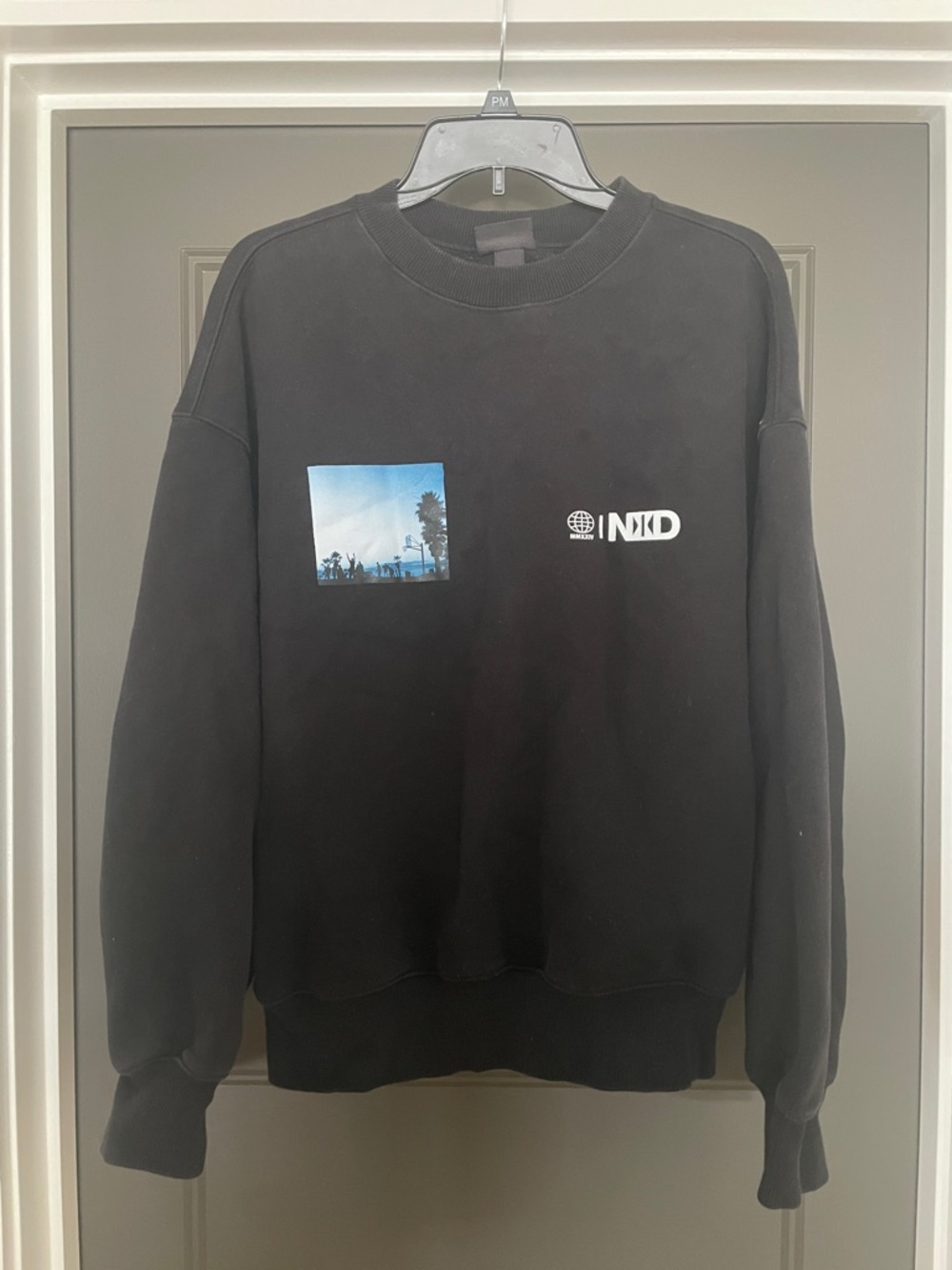 H&M Black Crewneck Sweatshirt with Blue Photo Graphic